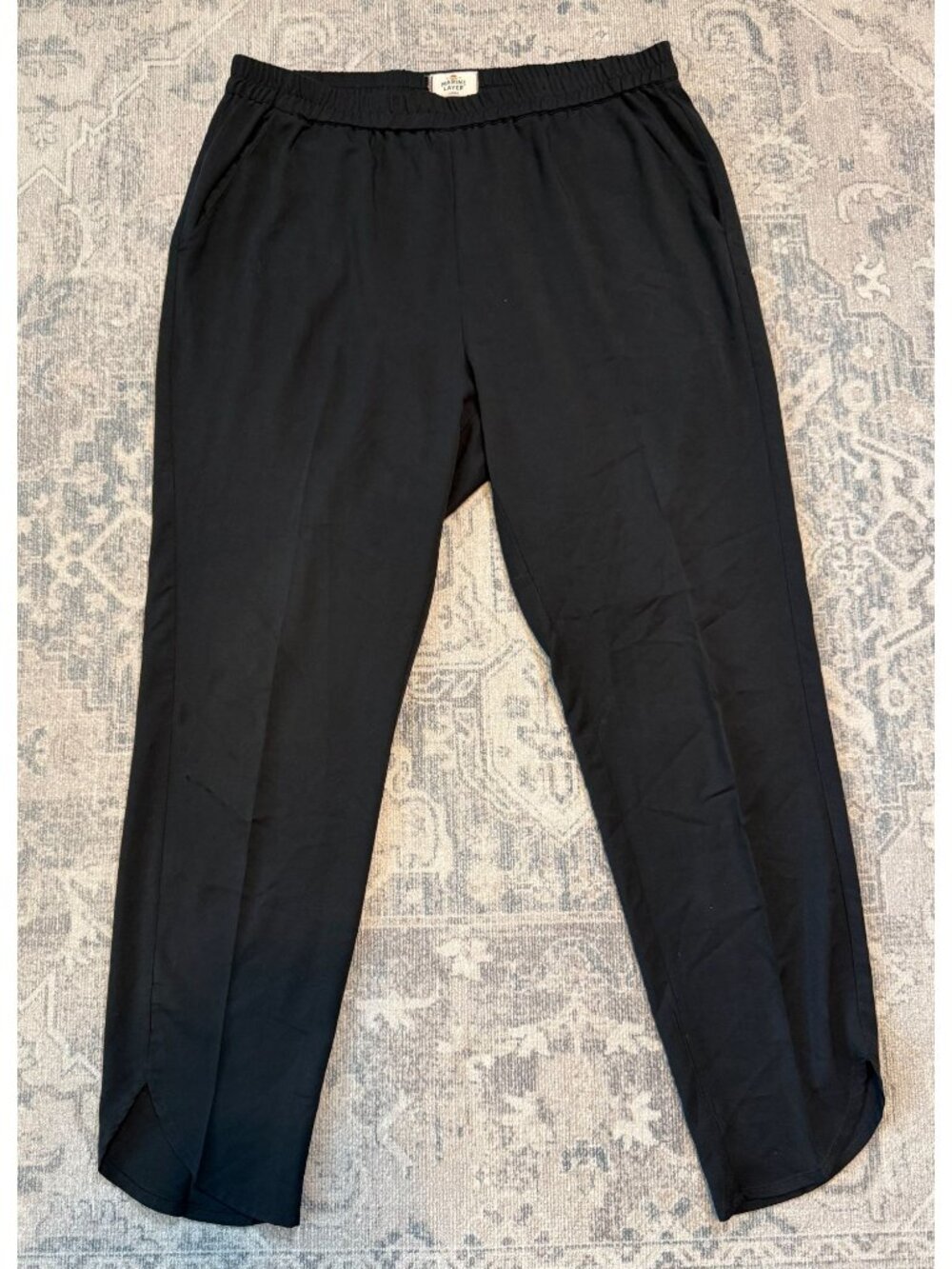 Marine Layer Women's Pull On Black Allison Pants Large Dolphin Hem Modal Blend